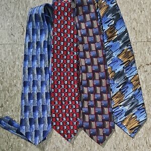 FourJ. Garcia Men's Ties in Blue, Red, Gray, Brown Multi-Pattern Set 4 100% Silk